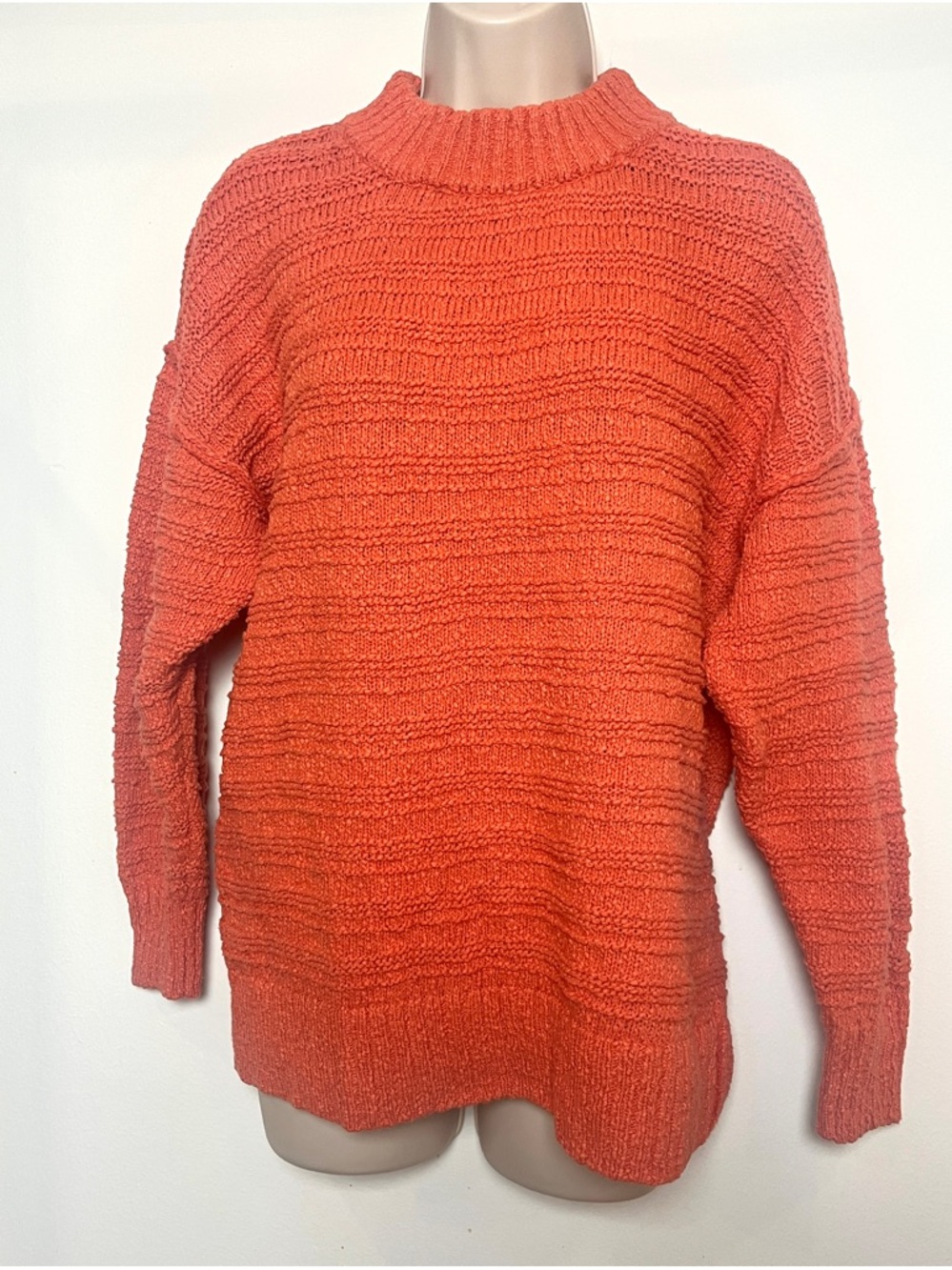 Free People Beach Chunky Crewneck Sweater Coral Relaxed Ribbed Boho Loungewear